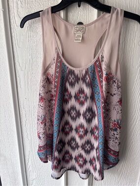 Eyelash couture Blush Printed Racerback Tank with Blue Accents